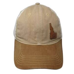 Legacy Trucker Hat Beige Brown Idaho Leather Patch Mesh Snapback Hat OS Logo